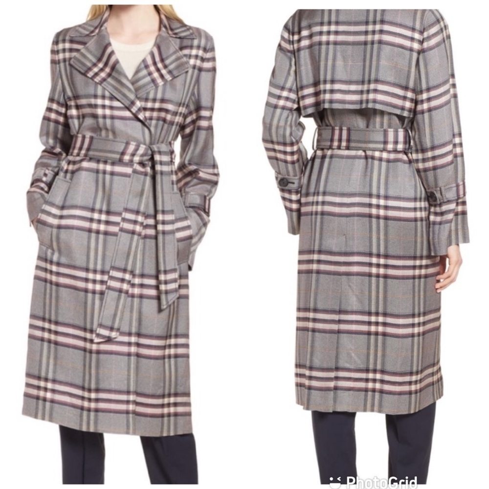 Lewit Bold Plaid Trench Coat Navy Night Harper Plaid New with Tags!